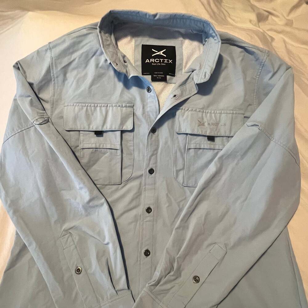 Arctix Men's Summit Long Sleeve Camp Shirt, Blue Sky SIZE MEDIUM